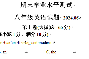 江苏省淮安市金湖县2023-2024学年八年级下学期期末学业水平测试英语试题(含解析)