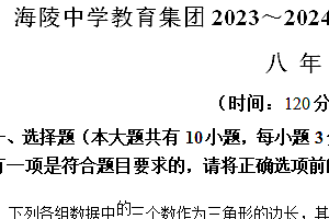 江苏省南通市海安市海陵中学2023-2024学年八年级下学期4月月考数学试题(含解析)