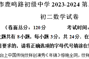江苏省盐城市鹿鸣路初级中学2023-2024学年八年级下学期期中数学试题(含解析)