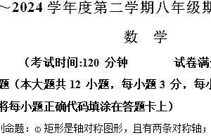 江苏省宿迁市泗阳县泗阳中学附属初级中学2023-2024学年八年级下学期期中数学试题(含解析)