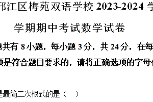江苏省扬州市邗江区邗江区梅苑双语学校2023-2024学年八年级下学期期中数学试题-A4每题后答案(含解析)