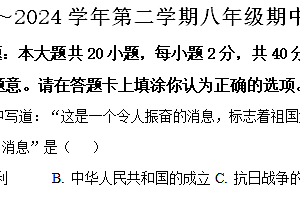 江苏省宿迁市泗阳县2023-2024学年八年级下学期期中历史试题(含解析)