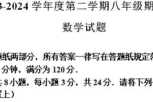 江苏省淮安市涟水县2023-2024学年八年级下学期期末数学试题(含解析)