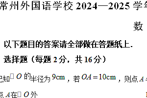 江苏省常州外国语学校2024-2025学年上学期九年级期中质量调研数学试卷(含解析)