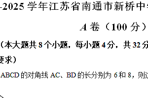 江苏省南通市新桥中学2024-2025学年九年级上学期数学期中测试卷(含解析)