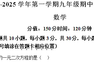 江苏省宿迁市泗阳县2024-2025学年九年级上学期11月期中数学试题(含解析)
