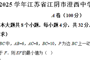 江苏省无锡市江阴市澄西中学2024-2025学年九年级上学期数学期中测试卷(含解析)