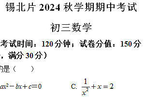 江苏省无锡市锡山区锡北片2024-2025学年九年级上学期11月期中考试数学试卷(含解析)