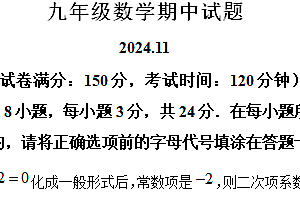 江苏省扬州市江都区第三中学2024-2025学年上学期九年级数学期中试卷(含解析)