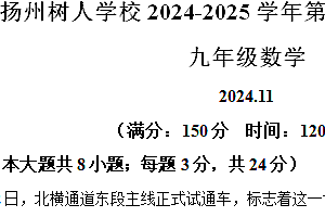 江苏省扬州市树人中学2024-2025学年九年级上学期数学期中考试卷(含解析)