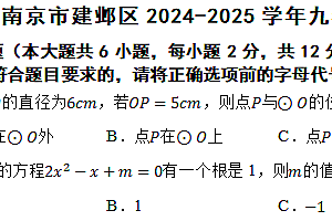 江苏省南京市建邺区2024-2025学年九年级上学期期中考试数学题(含答案)