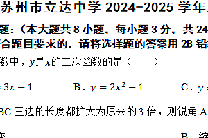 江苏省苏州市立达中学2024-2025学年上学期九年级数学期中考试题(含答案)