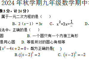 江苏省盐城市大丰区实验初中教育集团联考2024-2025学年九年级上学期10月期中考试数学试题(含答案)
