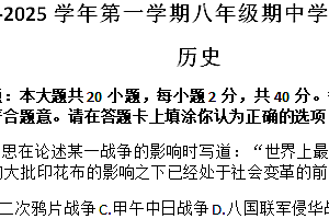 江苏省宿迁市泗阳县2024-2025学年八年级上学期11月期中历史试题(含答案)