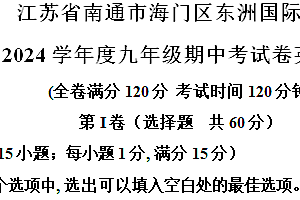 江苏省南通市海门区东洲国际学校2024-2025学年九年级上学期11月期中英语试题(含解析)