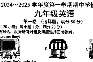江苏省宿迁市沭阳县2024-2025学年九年级上学期11月期中英语试题(含答案+听力音频)