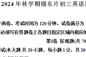 江苏省无锡市锡东片2024-2025学年九年级上学期期中考试英语试题(含解析)