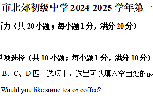 江苏省常州市北郊初级中学2024-2025学年上学期九年级英语期中质量调研试卷(含答案)