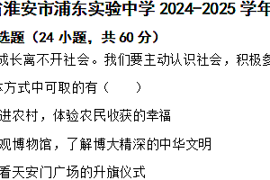 江苏省淮安市浦东实验中学2024-2025学年八年级上学期期中道德与法治试题(含答案)