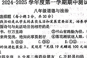 江苏省扬州市宝应县2024-2025学年八年级上学期期中道德与法治试题(含答案)