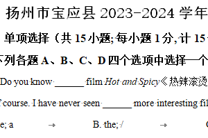 扬州市宝应县2023-2024学年第二学期八年级期末英语试题（含解析）