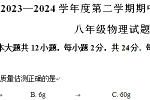江苏省连云港市2023-2024学年八年级下学期4月期中物理试题（含解析）