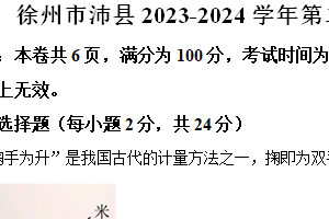 徐州市沛县2023-2024学年第二学期八年级期末物理试题（含解析）
