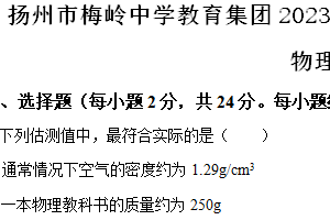 扬州市梅岭中学教育集团2023-2024学年第二学期八年级期末物理试题（含解析）