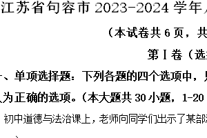 江苏省句容市2023-2024学年八年级下学期期中道德与法治试题（含解析）