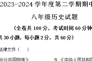 江苏省徐州市2023-2024学年八年级下学期4月期中历史试题（含解析）