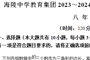 江苏省南通市海安市海陵中学2023-2024学年八年级下学期4月月考数学试题（含解析）
