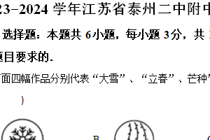江苏省泰州二中附中2023-2024学年八年级下学期第一次月考数学试题（含解析）