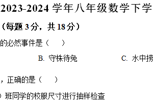 江苏省泰州市海陵区泰州中学附属初级中学2023-2024学年八年级下学期3月阶段练习数学试题（含解析）