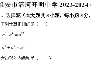 淮安市清河开明中学2023-2024学年第二学期七年级期末数学试题（含解析）