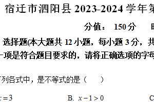 宿迁市泗阳县2023-2024学年第二学期七年级期末数学试题（含解析）