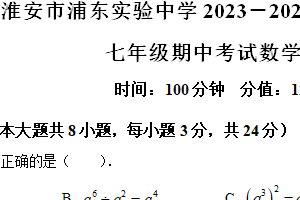 江苏省淮安市浦东实验中学2023-2024学年七年级下学期4月期中考试数学试题（含解析）