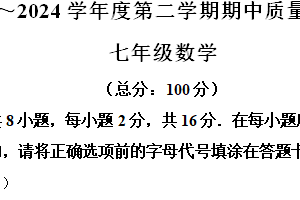 江苏省南京市玄武区2023-2024学年七年级下学期期中数学试题（含解析）