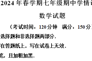 江苏省泰州市第二中学附属初中2023-2024学年七年级下学期期中数学试题（含解析）