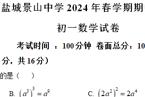江苏省盐城市亭湖区盐城景山中学2023-2024学年七年级下学期期中数学试题（含解析）
