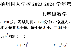 江苏省扬州市扬州中学教育集团树人学校2023-2024学年七年级下学期期中数学试题（含解析）