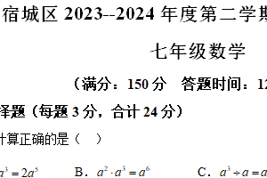 江苏省宿迁市宿城区2023-2024学年七年级下学期期中数学试题（含解析）