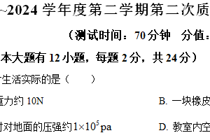 江苏省宿迁市泗阳县两校第二次学情调研2023-2024学年八年级下学期5月月考物理试题（含解析）