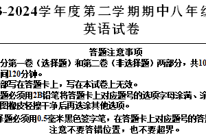 江苏省宿迁地区2023-2024学年八年级下学期期中调研监测英语试题（含答案）