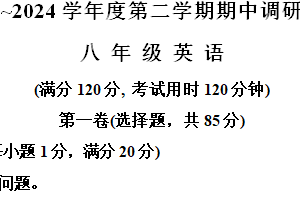 江苏省宿迁市宿城区2023-2024学年八年级下学期期中考试英语试题（含解析）