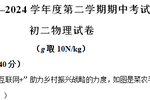 江苏省淮安市2023-2024学年八年级下学期4月期中物理试题（含解析）