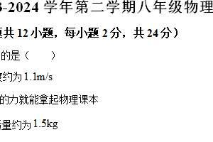 江苏省盐城市响水县2023-2024学年八年级下学期4月期中物理试题（含解析）