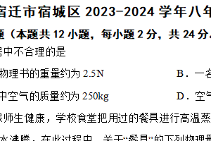 江苏省宿迁市宿城区2023-2024学年八年级下学期物理期中考试试卷（含解析）