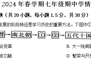 江苏省盐城市阜宁县2023-2024学年七年级下学期4月期中历史试题（含解析）