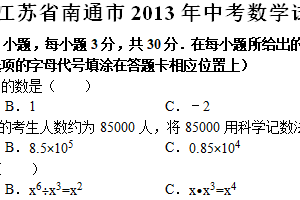 2013年江苏省南通市中考数学试题（含答案）