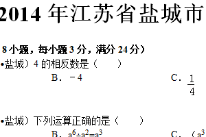 2014年江苏省盐城市中考数学试题（含解析）